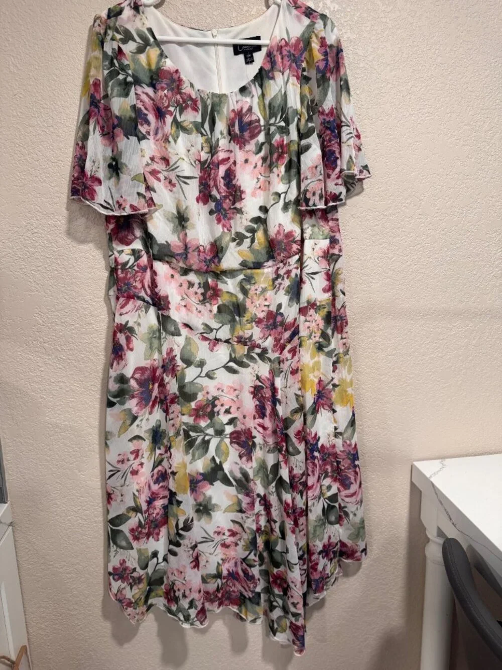 Floral Chiffon Midi Dress With Flutter Sleeves & Scoop Neckline By Connected